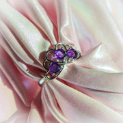 Trio Heart Amethyst 925 Sterling Silver Ring | February Birthstone Unique Jewelry 333