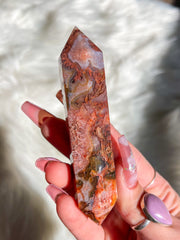 Carnelian Moss Agate Druzy Double Terminated Point #8