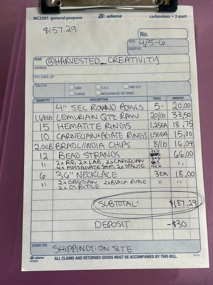 @harvested_creativity Wholesale Live Sale Invoice