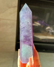 Green + Purple + Pink Fluorite Tower #3  | Sparkly Rainbow Candy Crystal Self Standing Obelisk Home Decor Glow