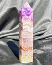 Purple Amethyst x Crazy Lace Agate Tower #3 | Sparkly Rainbow Crystal Self Standing Obelisk Home Decor Divine Energy