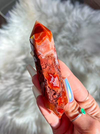 Carnelian Moss Agate Druzy Double Terminated Point #3