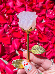 Rose Quartz Crystal Rose w/ Gold or Silver Stem
