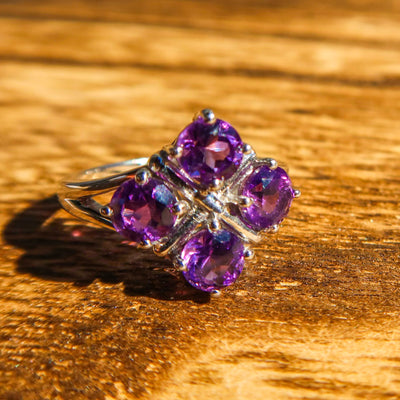 Multi Faceted Amethyst 925 Sterling Silver Ring | February Birthstone Unique Jewelry