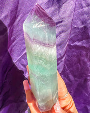 Green + Purple Fluorite Tower #1 | Sparkly Rainbow Candy Crystal Self Standing Obelisk Home Decor Glow