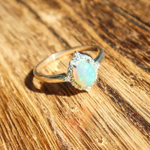 Flashy Opal With Cubic Zirconia 925 Sterling Silver Ring | October Birthstone Unique Jewelry