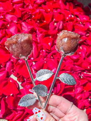 Strawberry Quartz Crystal Rose w/ Gold or Silver Stem