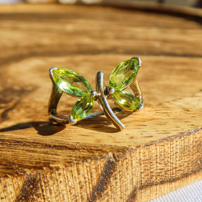 Multi Faceted Peridot Dragonfly 925 Sterling Silver Ring | Unique Jewelry