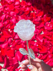 Rose Quartz Crystal Rose w/ Gold or Silver Stem