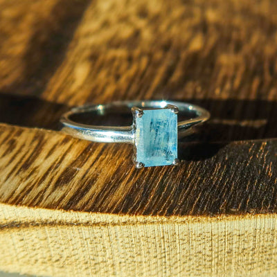 Aquamarine 925 Sterling Silver Rectangle Ring SIZE 9 | One-of-a-Kind Unique Jewelry