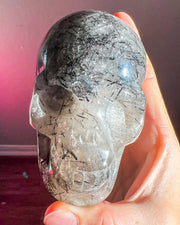 Sparkly Gemmy Black Tourmaline Smokey Quartz | Tourmalinated Rutile | Skull - Statement Crystal
