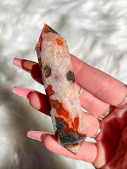 Carnelian Moss Agate Druzy Double Terminated Point #9