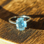 Faceted Aquamarine 925 Sterling Silver Oval Ring SIZE 5 | One-of-a-Kind Unique Jewelry