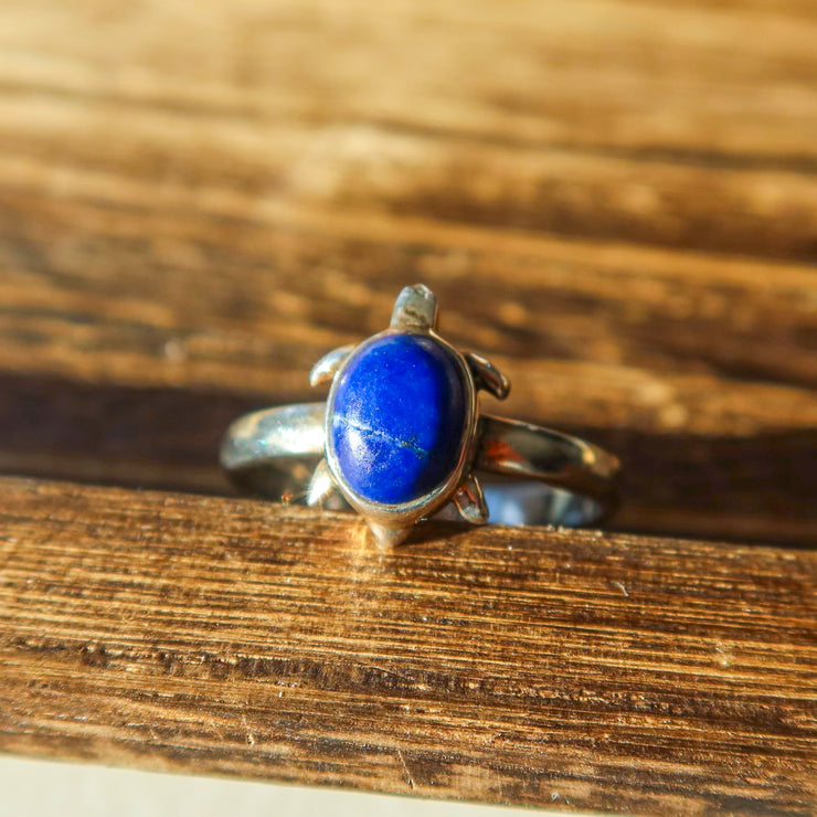 Lapis Lazuli Sea Turtle 925 Sterling Silver Ring | December Birthstone Unique Jewelry