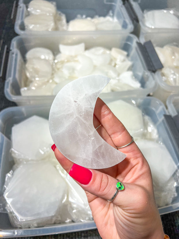 Satin Spar {Selenite} Moon Charging Plate ~ 4 inches