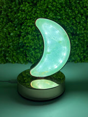 Green Fluorite Crescent Moon Lamp {Gold} #1
