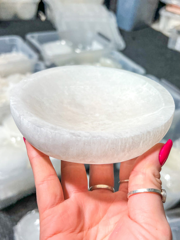 Satin Spar {Selenite} Round Bowl ~ 6 Inches