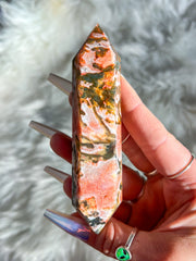 Carnelian Moss Agate Druzy Double Terminated Point #4