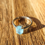 Faceted Aquamarine 925 Sterling Silver Oval Ring SIZE 9 | One-of-a-Kind Unique Jewelry
