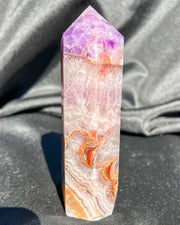 Purple Amethyst x Crazy Lace Agate Tower #5 | Sparkly Rainbow Crystal Self Standing Obelisk Home Decor Divine Energy