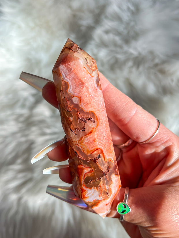 Carnelian Moss Agate Druzy Double Terminated Point #2