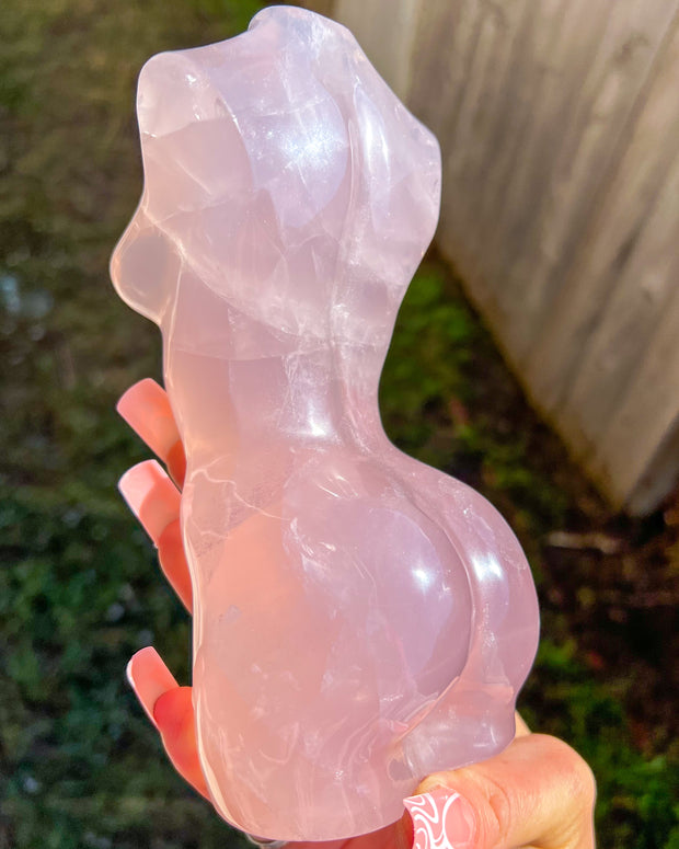 Star Blue Rose Quartz Goddess Statue | Asterism Rainbow Silhouette Crystal Self Standing Feminine Divine Carving Home Decor