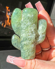 Prehnite x Black Tourmaline Cactus #3 | Cacti Crystal Self Standing Carving Home Decor Gemstone Desert Energy Rutile
