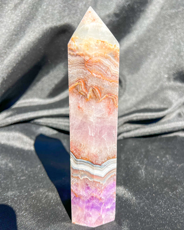 Purple Amethyst x Crazy Lace Agate Tower #1 | Sparkly Rainbow Crystal Self Standing Obelisk Home Decor Divine Energy