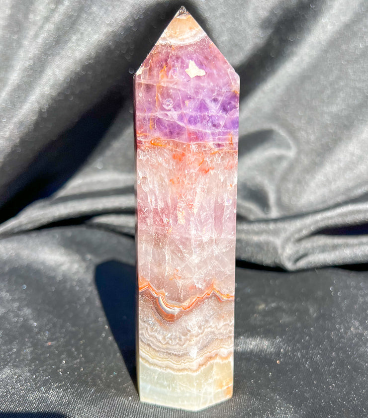 Purple Amethyst x Crazy Lace Agate Tower #6 | Sparkly Rainbow Crystal Self Standing Obelisk Home Decor Divine Energy
