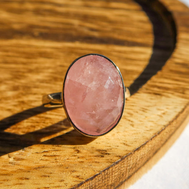 Large Faceted Morganite 925 Sterling Silver Ring SIZE 10 | One-of-a-Kind Unique Jewelry
