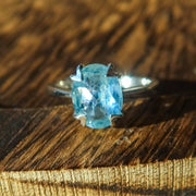 Faceted Aquamarine 925 Sterling Silver Oval Ring SIZE 5 | One-of-a-Kind Unique Jewelry