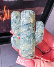 Prehnite x Black Tourmaline Cactus #1 | Cacti Crystal Self Standing Carving Home Decor Gemstone Desert Energy Rutile