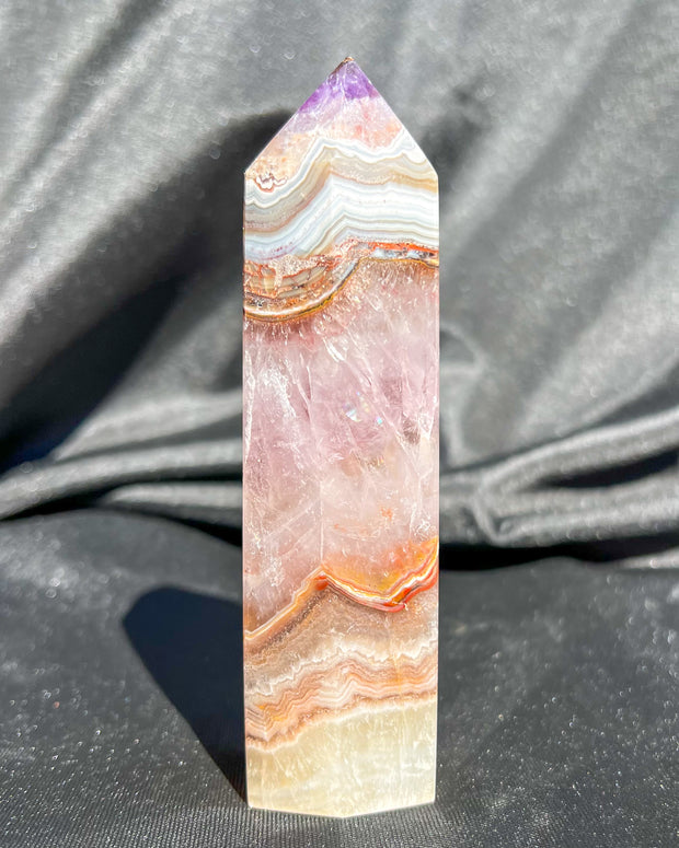 Purple Amethyst x Crazy Lace Agate Tower #8 | Sparkly Rainbow Crystal Self Standing Obelisk Home Decor Divine Energy