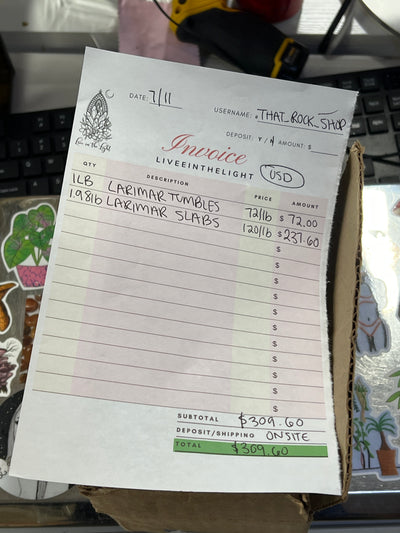 @that_rock_shop Wholesale Live Sale Invoice