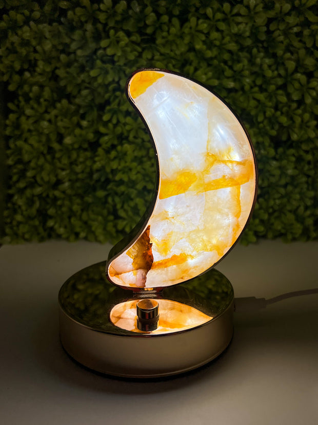 Golden Healer Quartz Crescent Moon Lamp {Gold}