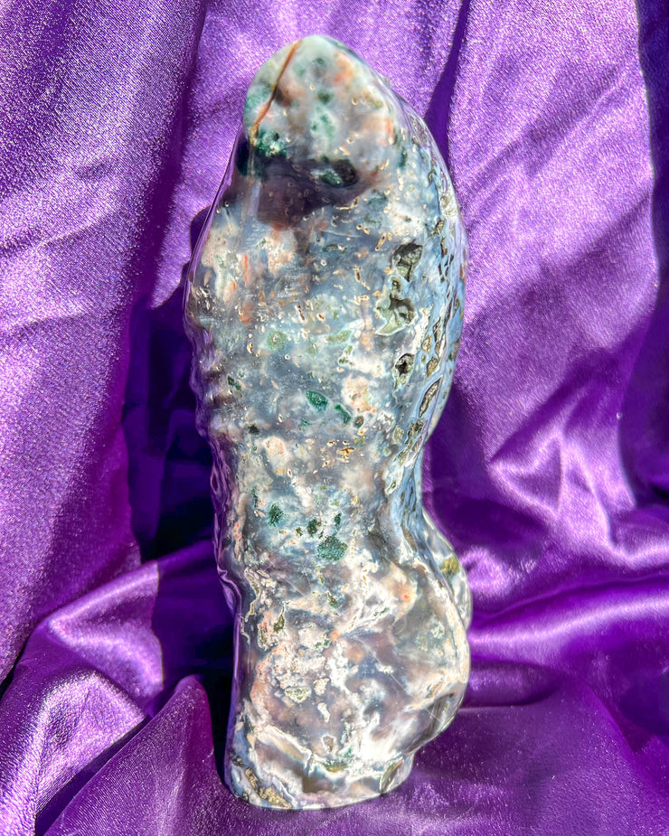 Ocean Jasper x Quartz x Banded Agate Male God Statue | Druzy Sparkly Silhouette Crystal Self Standing Masculine Divine Carving Home Decor