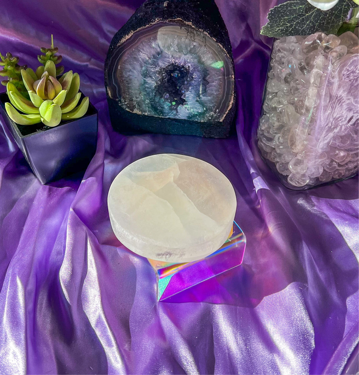 Satin Spar {Selenite} Circle Charging Plate ~ 4in