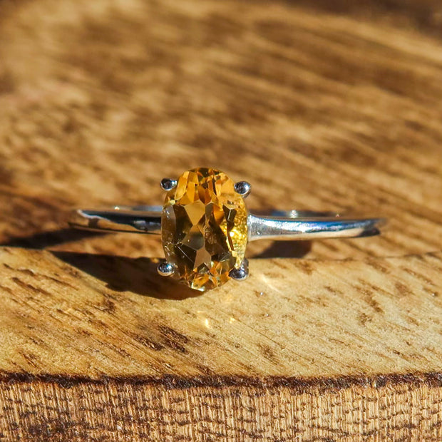 Faceted Citrine 925 Sterling Silver Ring | November Birthstone Unique Jewelry