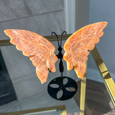 Dark Peach Moonstone Butterfly Statue