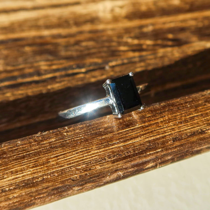 Black Spinel 925 Sterling Silver Ring | Rectangle Unique Cut Jewelry