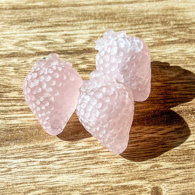 Rose Quartz Strawberry | Crystal Carving Gift Cute Gemstone Fruit Strawberries