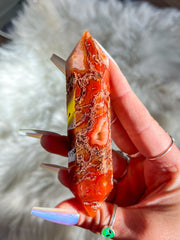 Carnelian Moss Agate Druzy Double Terminated Point #1