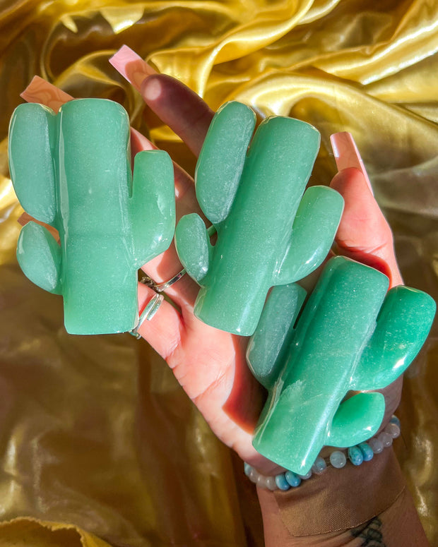 Green Aventurine Cactus | Cacti Crystal Self Standing Carving Home Decor Gemstone Desert Energy
