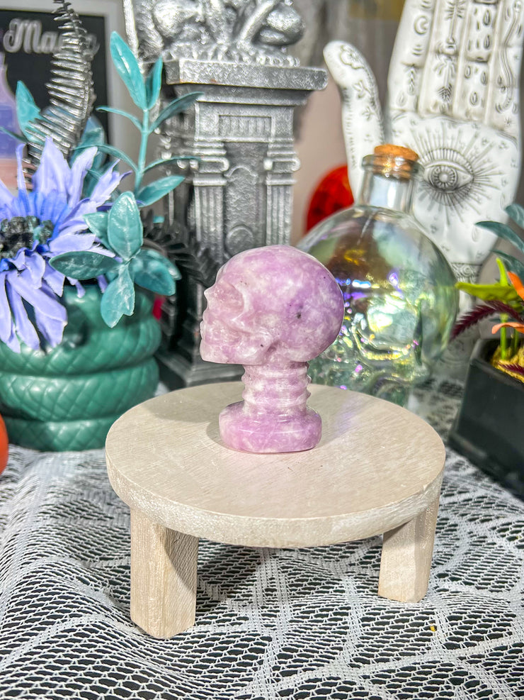 Lepidolite Skull w/ Neck on Stand