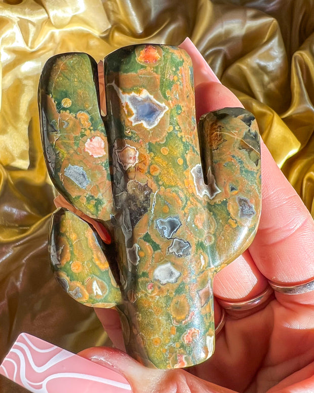 Rainforest Rhyolite Jasper Cactus #1 | Cacti Crystal Self Standing Carving Home Decor Gemstone Desert Energy