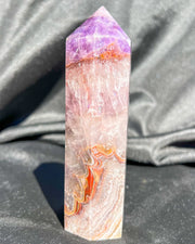 Purple Amethyst x Crazy Lace Agate Tower #5 | Sparkly Rainbow Crystal Self Standing Obelisk Home Decor Divine Energy