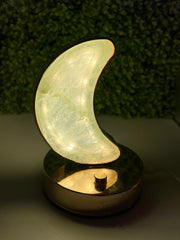 Green Fluorite Crescent Moon Lamp {Gold} #1
