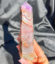 Purple Amethyst x Crazy Lace Agate Tower #4 | Sparkly Rainbow Crystal Self Standing Obelisk Home Decor Divine Energy