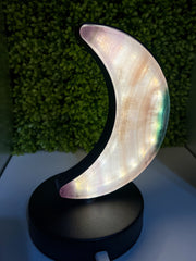 Large Pastel Rainbow Fluorite Crescent Moon Lamp {Black}