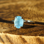 Faceted Aquamarine 925 Sterling Silver Oval Ring SIZE 9 | One-of-a-Kind Unique Jewelry